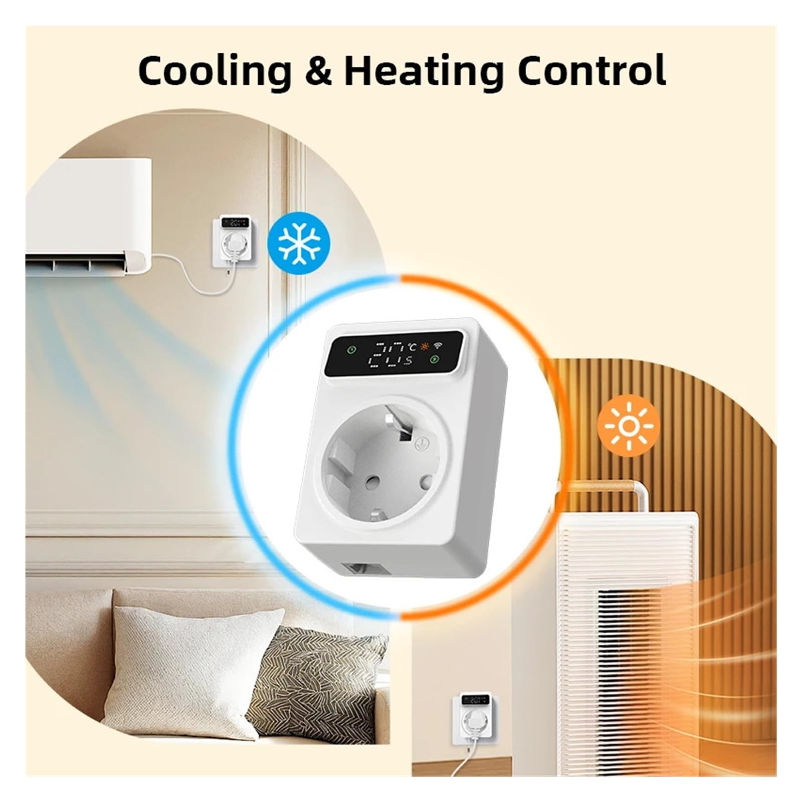 Commutateur de minuterie de contrôleur de température de Prise de précision | Prise de thermostat numérique 16A, refroidissement et chauffage, capteur NTC 3M