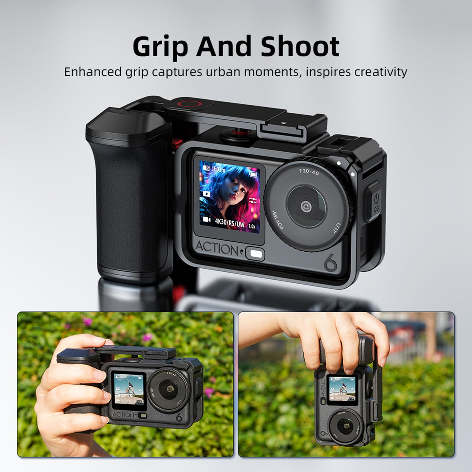 OSMO Action 6 zestaw uchwytów do DJI Osmo Action 6, zestaw uchwytów do fotografii ulicznej Xplorer z przyciskiem migawki, osłonką obiektywu i smyczą (zestaw uchwytów do fotografii ulicznej)