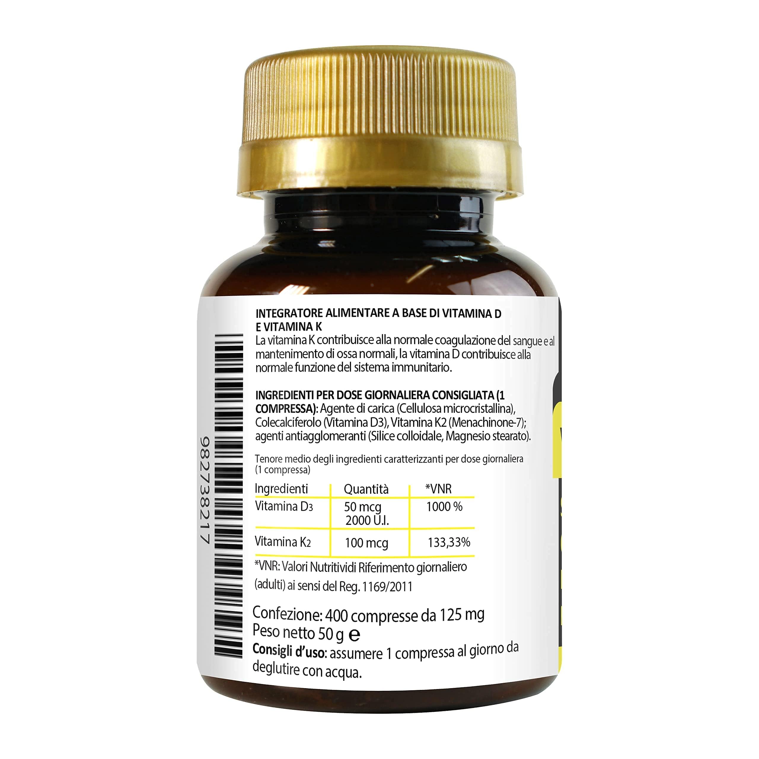 Vitamine DK 4000 Compresse 1 al giorno | D3 2000 U.I. da Lichene K2 100 µg da Natto| Non di origine animale | Sistema Immunitario Ossa e Denti LA BOTTEGA DEGLI INTEGRATORI