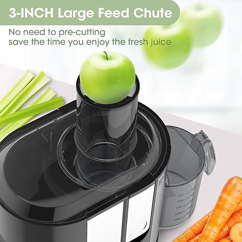 Miniatura 2 de Máquina exprimidora centrífuga de 800 W, con boca grande, boca ancha, canal de alimentación de 3 pulgadas para frutas y verduras, fácil de limpiar,