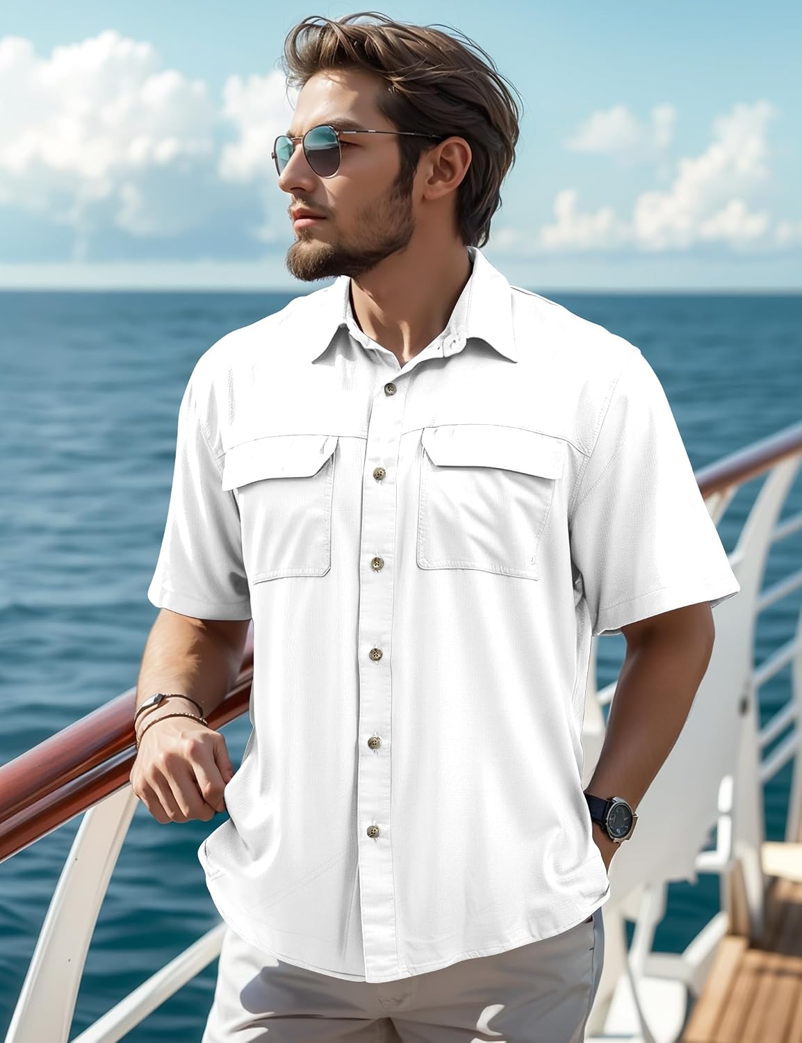 Mens Short Sleeve Sun UV Protection Shirt Cooling Quick Dry Fishing Shirts for Travel Outdoor Camping Hiking UPF 50+