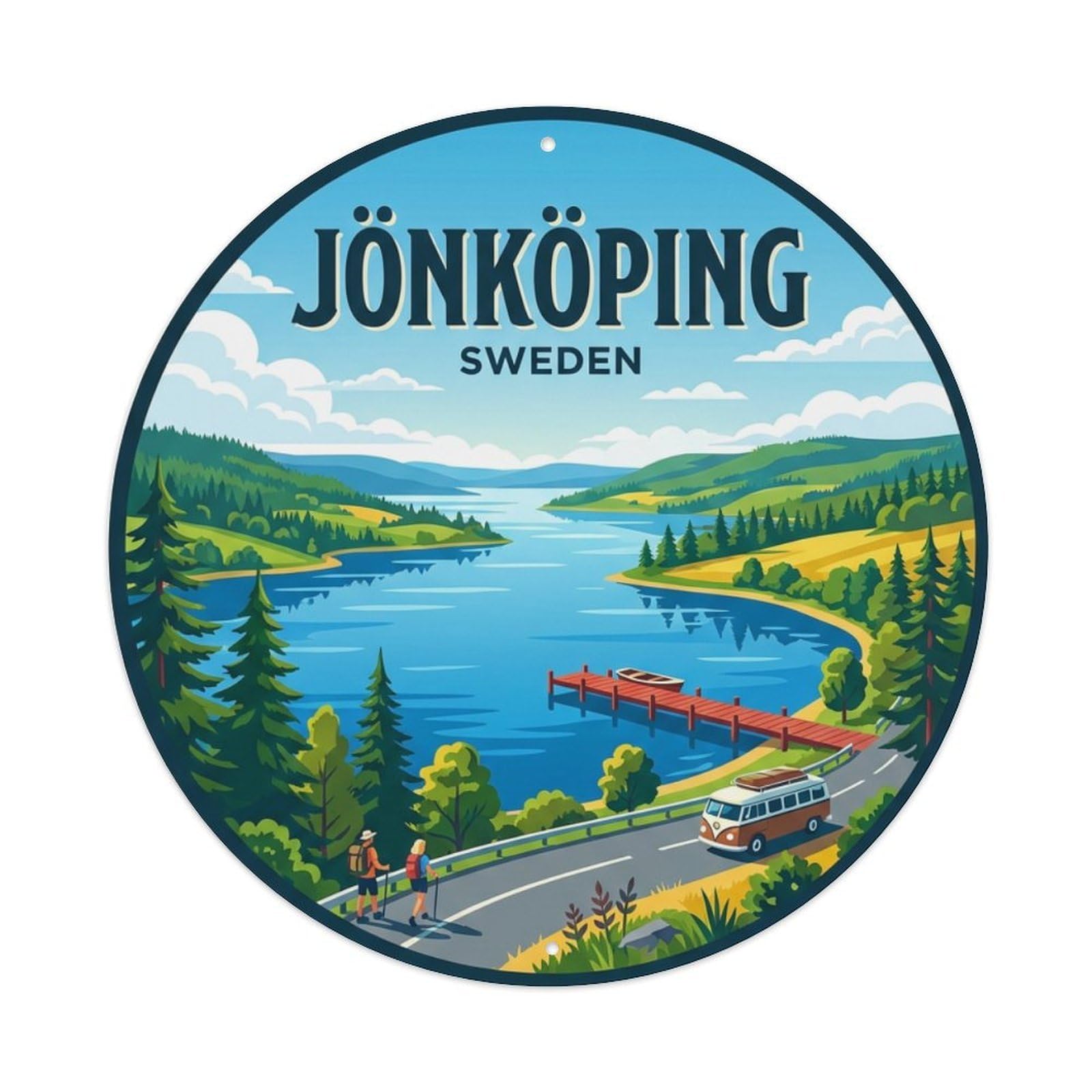 Galvaxio Style Retro Travel Sweden Jonkoping Metal Tin Sign