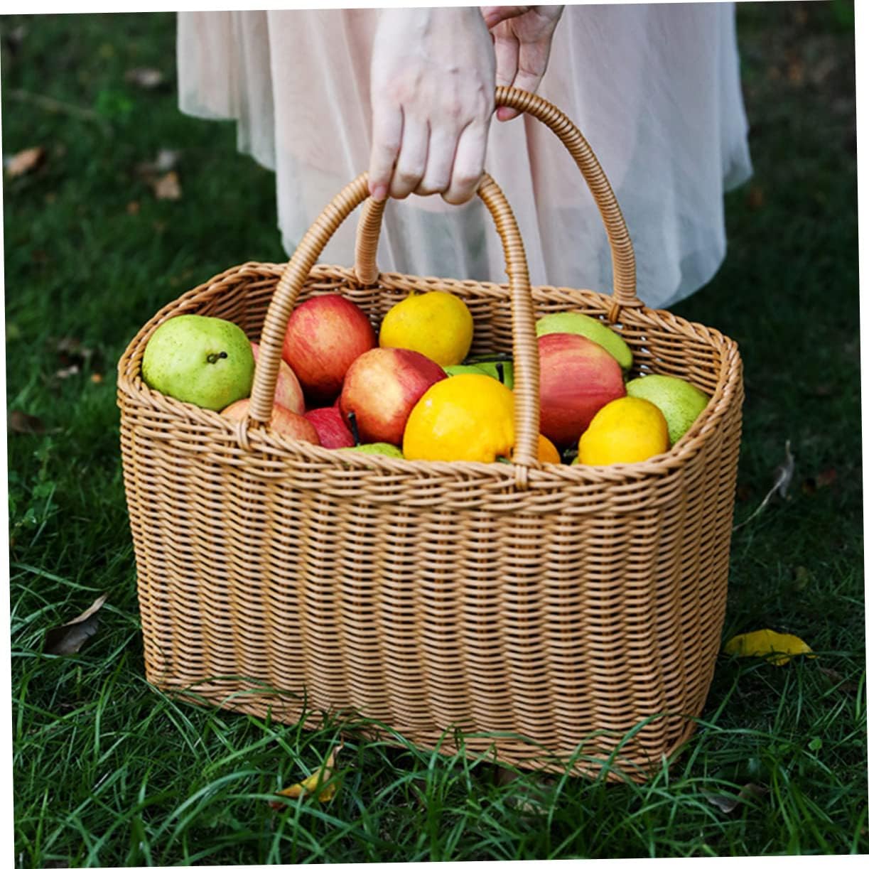 1pc Woven Decorative Basket for Flowers and Vegetables Portable Home Storage for Weddings and Festivals Japanese Style Handled Design