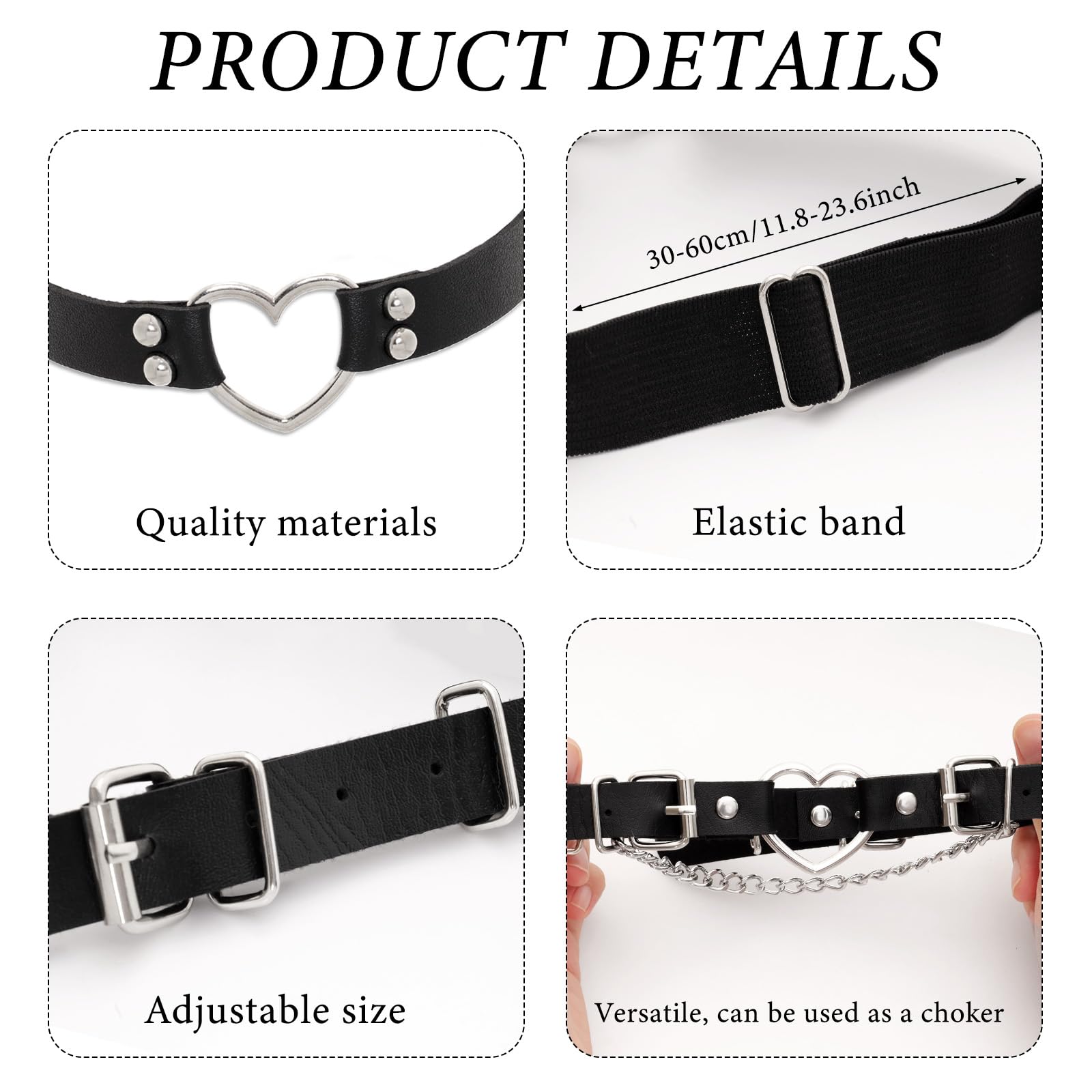 6 Pieces Adjustable Garter Belts Thigh High Heart Shaped Leg Garter Elastic Punk Gothic Adjustable Thigh Ring for Women