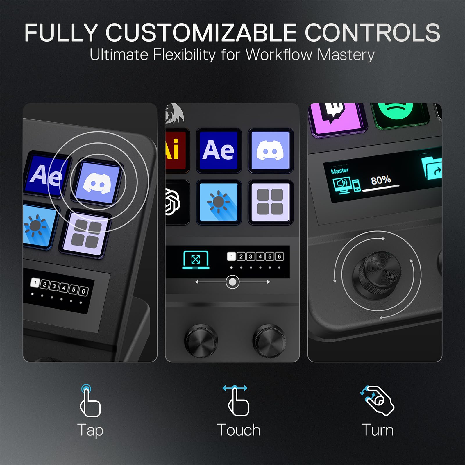 Redragon SS552 Stream Controller ? Pad macro tout-en-un avec bande tactile personnalisée, touches et cadrans LCD, station de diffusion pour créateurs de contenu, streaming, jeux ? Compatible PC et Mac