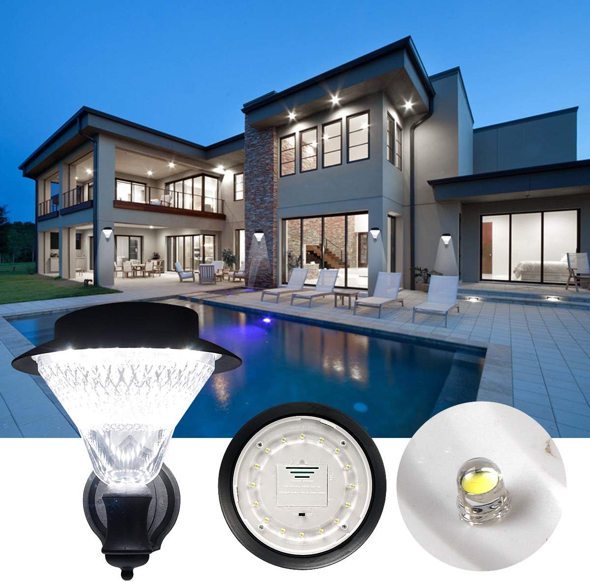 2 Pack Solar Wall Lantern Lights Outdoor Waterproof,Dusk to Dawn Led Wall Mounted Kit Sconce with 16 LED, Auto On/Off Solar Porch Lights for Yard, Front Porch, Garage and Garden,Cold White