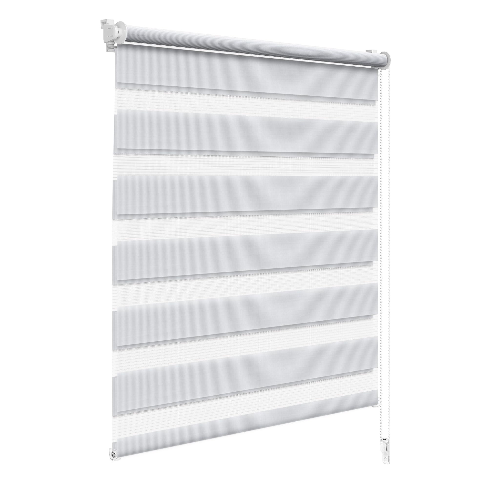 WOLTU Doppelrollo Klemmfix ohne Bohren Grau B90 x H220 cm, Duo Rollo lichtdurchlässig Fensterrollo für innen verdunkelnd, Zebrarollo mit Kettenzug - Seitenzugrollo für Fenster und Tür