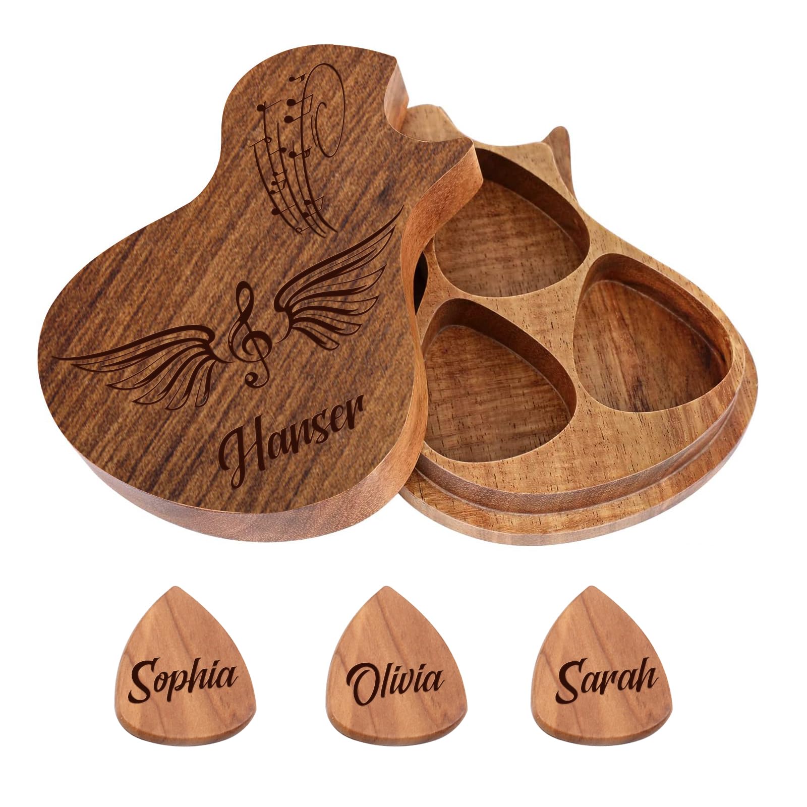 Set Plettri Chitarra Legno Con Porta Plettri Personalizzabile - Regalo Perfetto Per Musicisti | 3 Plettri + Custodia - Foto 5