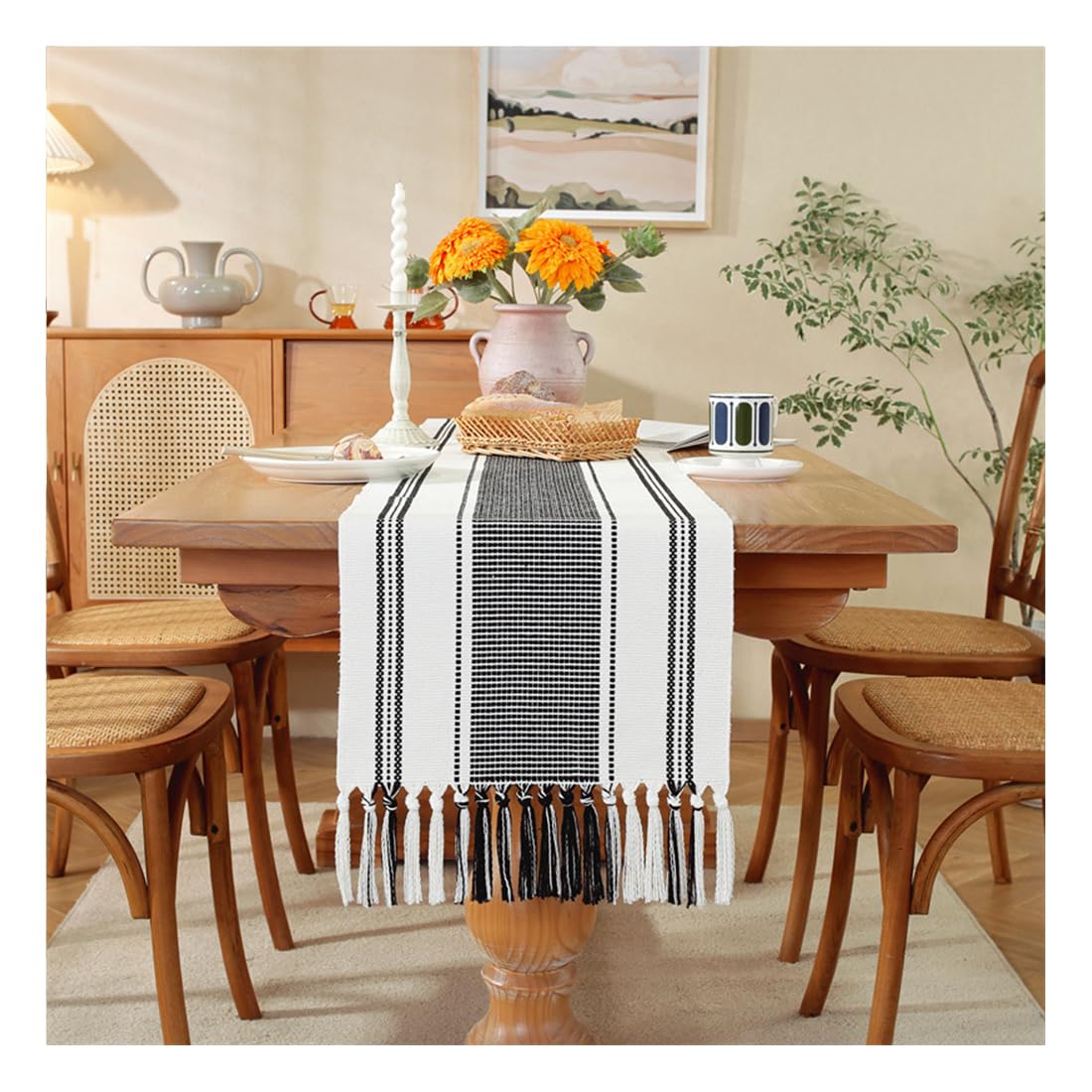 NIUSABOU Kitchen Dining TableDecoration, Nordic Striped Table Runner Multicolor 35x160-305cm(Black-b,35x160cm(13.7x62.9in))