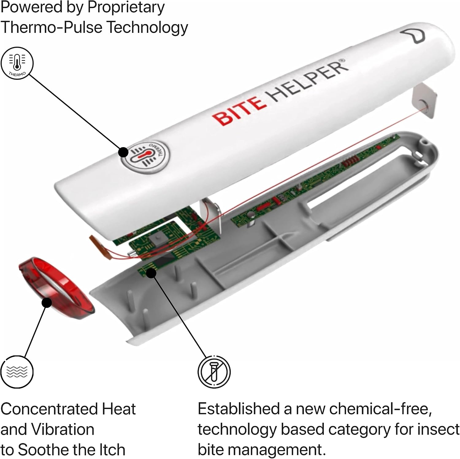 Bite Helper- Mosquito and Bug bite Itch Relief- Award-Winning, Chemical-Free Treatment, Insect Sting and bite Relief. Dermatologist Tested, Bug bite First-aid, Anti-Itch Device (White)