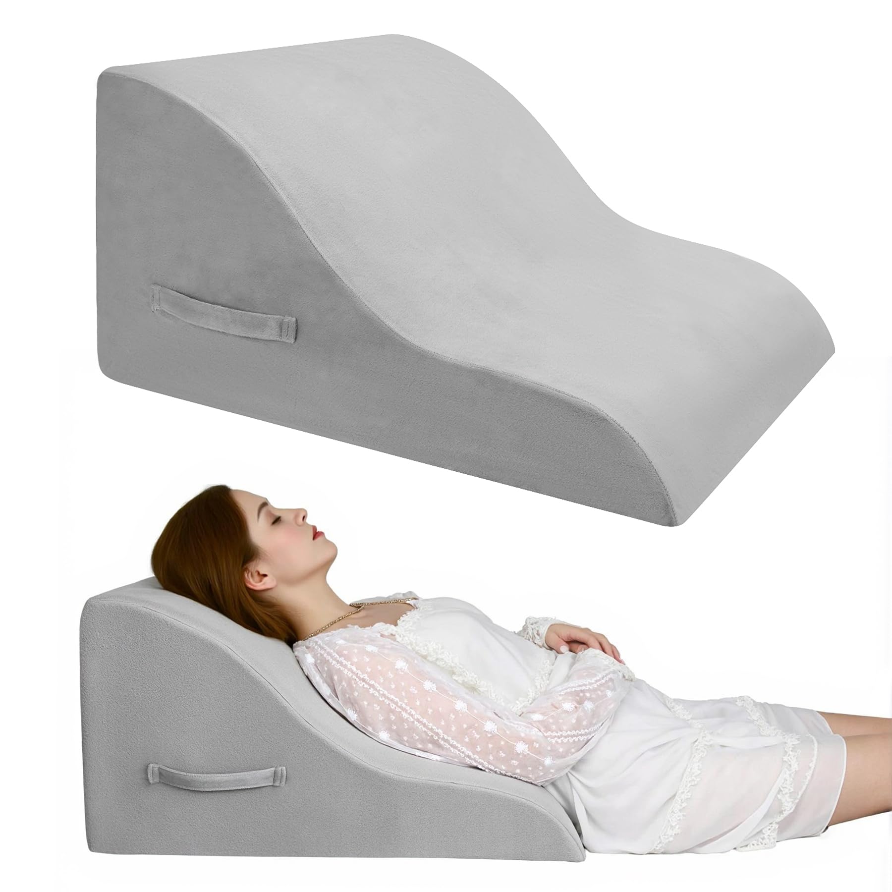 Babenest Kurvenform Keilkissen, Ergonomisches Orthopädisches Rückenkissen Hochdichter Schaumstoff Vielseitig Keilkissen für Bett & Sofa, Rückenkissen beim Geschenke Lesen (Grau)