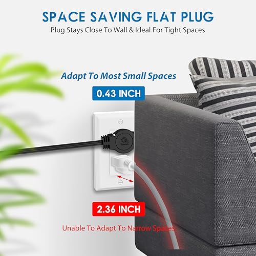 Miniatura 3 de K KASONIC Tira de alimentación de cable de extensión doble de 3 clavijas de 12 pies, 6 pies en cada lado, enchufe de salida de cabeza plana, 6