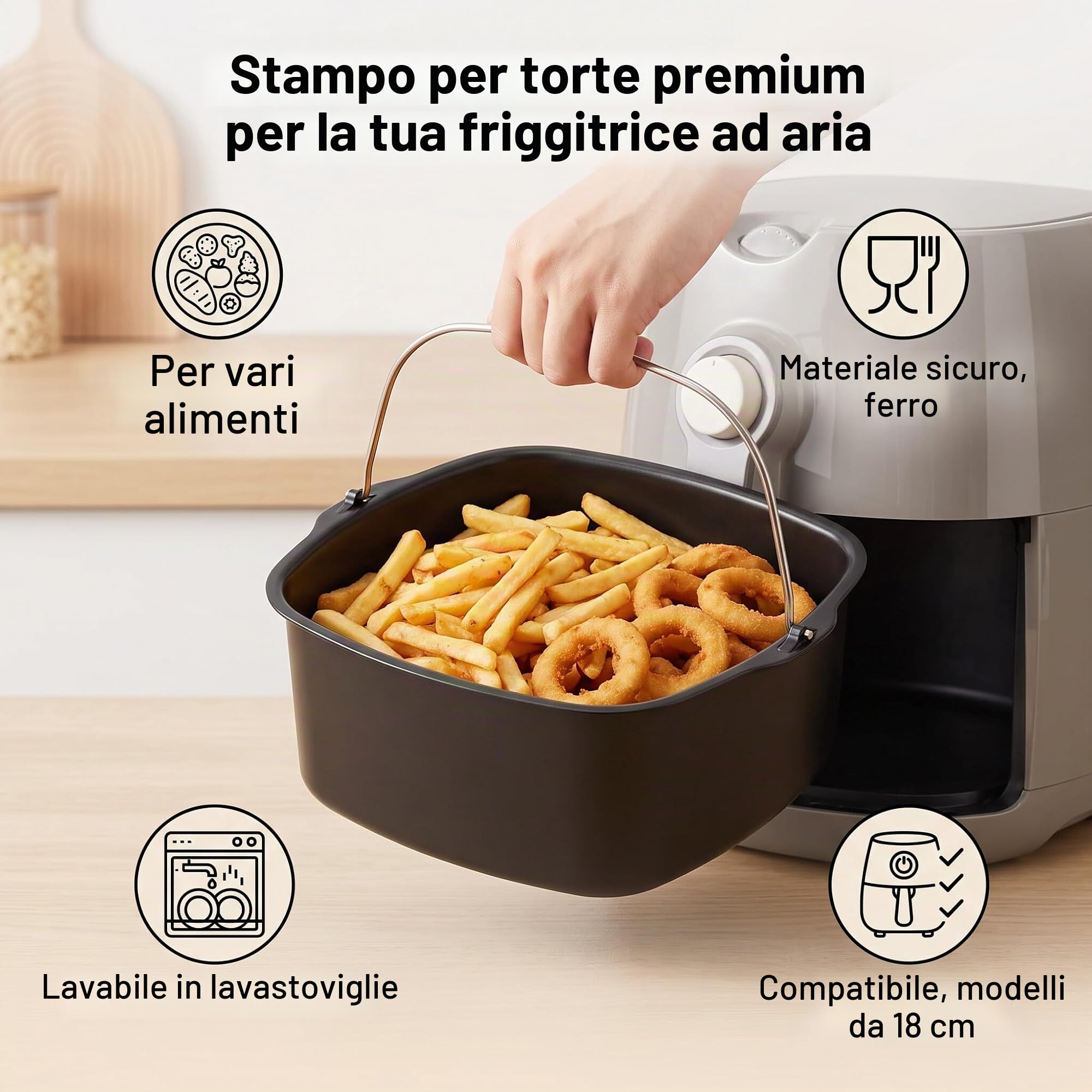 Teglia per friggitrice ad aria calda, stampo per torte, friggitrice ad aria calda, cestino quadrato per friggitrice ad aria calda, accessorio per friggitrice ad aria per HD9925 HD9860 HD9905 01 (18 cm