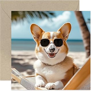 Roliga gratulationskort för hundägare – Corgi hundstrandkort – perfekta kort för födelsedagar, firande, grattis – för vänner och familj – charmiga designer