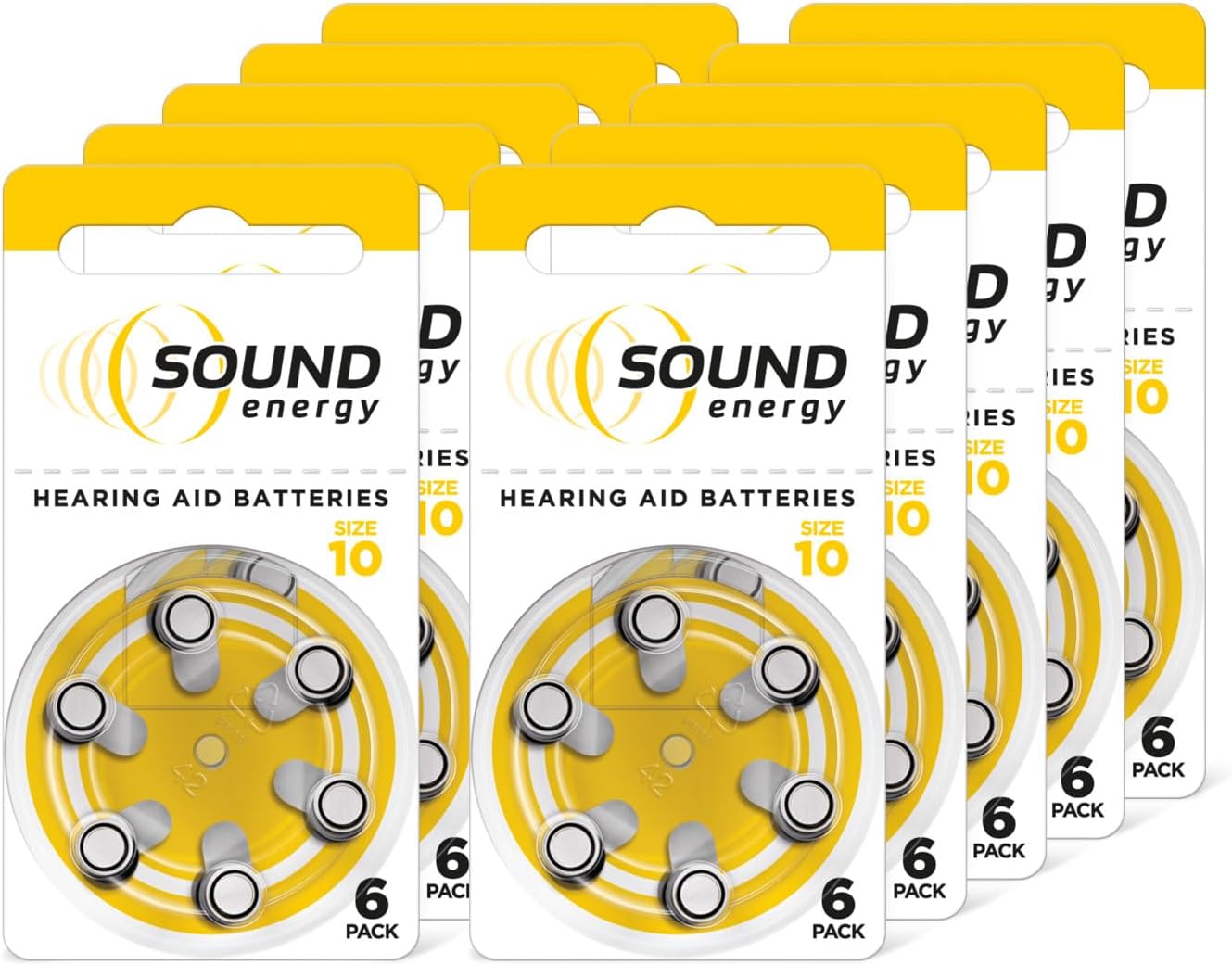 Energizer Sound Energy - Hearing Aid Batteries Size 10 (60 Pack) – Long Lasting Zinc Air Power - Easy Installation - Mercury & Cadmium Free - Made in UK - 4 Year Shelf Life [Amazon Exclusive]