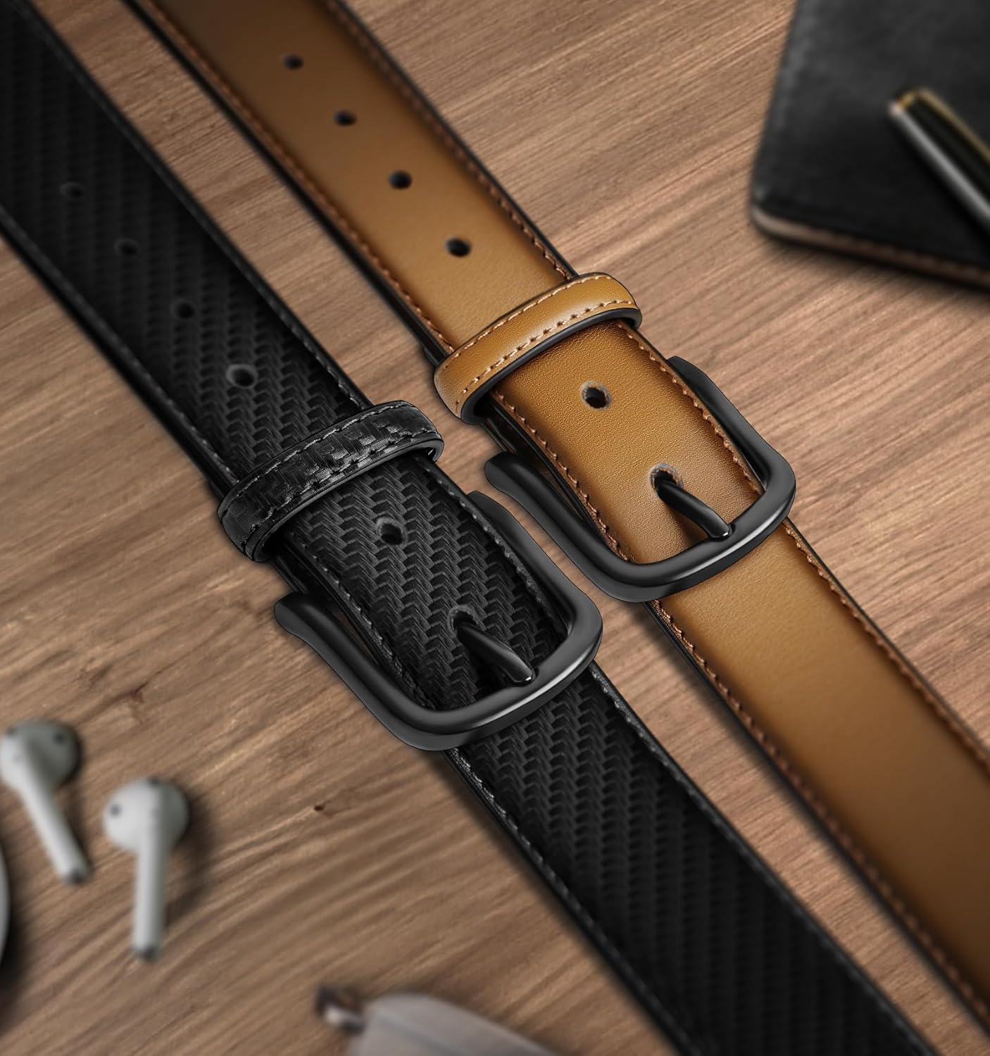 BULLIANT Men Belt 2Pack-Leather Belt 7Holes Comfortable For Men's Dress Casual Jeans 1 3/8" - Image 2