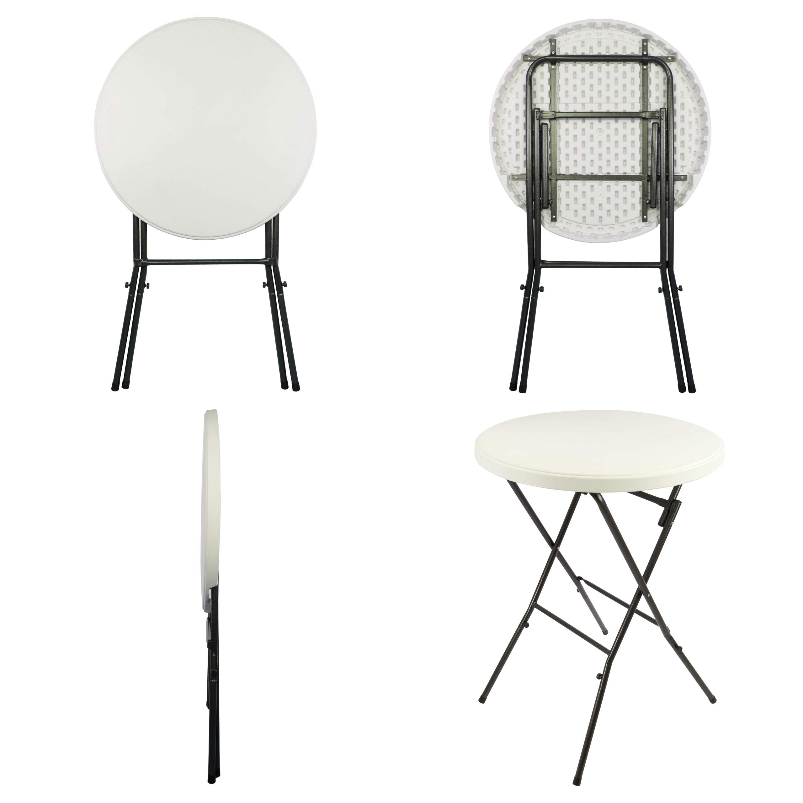 SONLEX Bistrotisch Bartisch rund Ø 80 cm Weiß 110 cm Metallgestell klappbar abwaschbar Stehtisch Partytisch