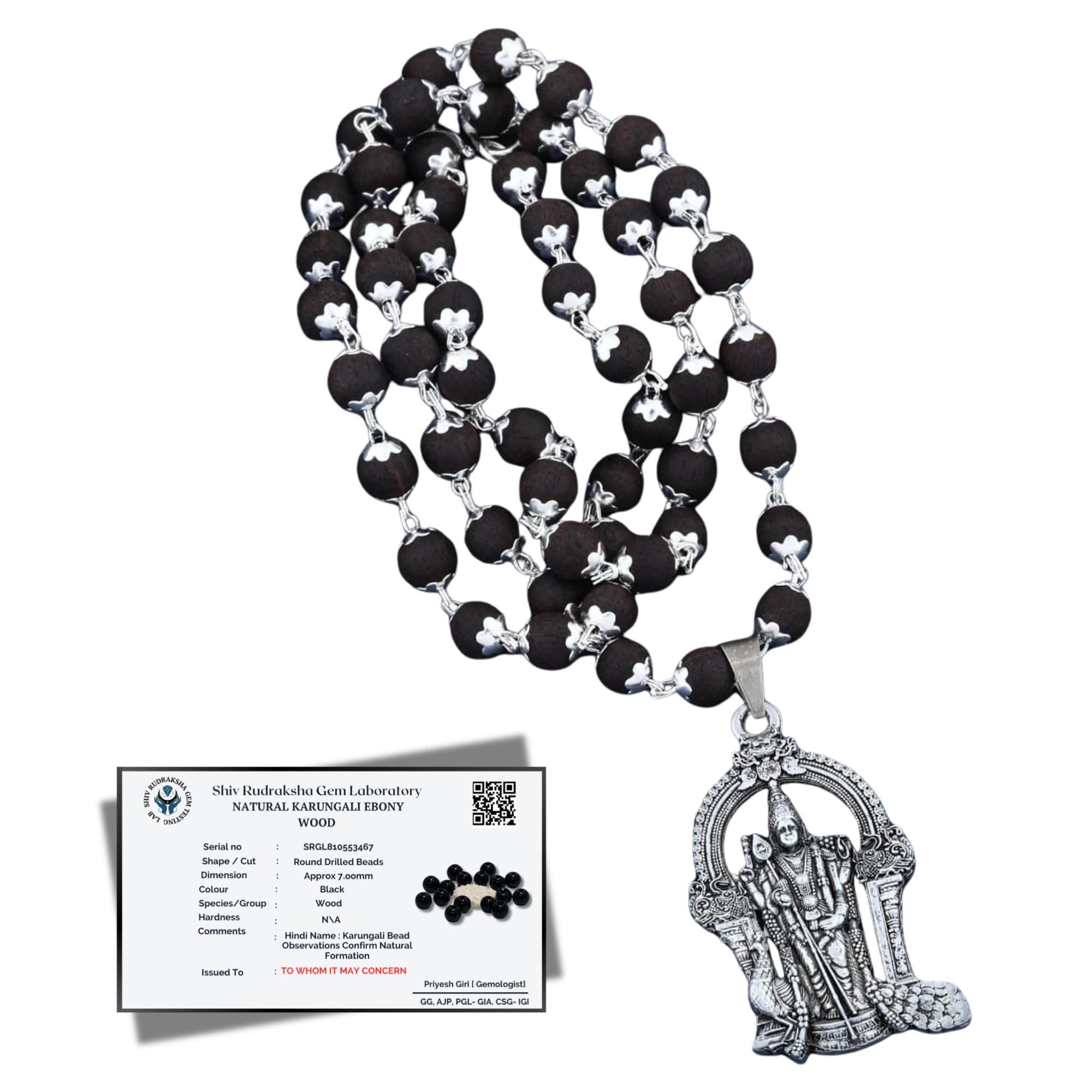 ATOZEE STORE Natural Karungali Malai with Lord Murugan Locket for Men & Women | Original Ebony Wood Beads Certified Mala | Spiritual Healing Protection Necklace | Tamil Murugan Pendant Mala