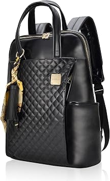 Laptop Backpack for Women Slim Travel - Laptop Bag Computer Case Fit up to 15.6-inch Notebook Lightweight Medium Size Purse for Work Bookbag Business Fashion Stylish PU Leather Black