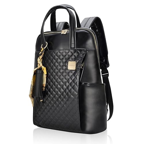 Laptop Backpack for Women Slim Travel - Laptop Bag Computer Case Fit up to 15.6-inch Notebook Lightweight Medium Size Purse for Work Bookbag Water-resistant Business Fashion Stylish PU Leather Black - Black239pu