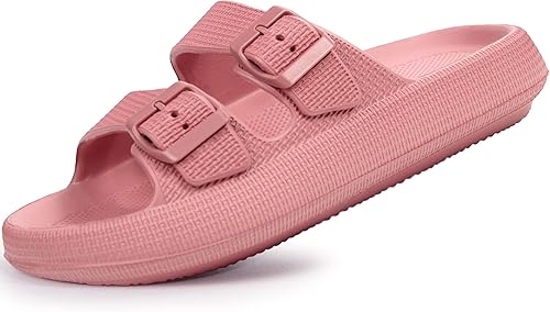 Weweya - Pantuflas de almohada para mujeres y hombres - Toboganes de nube - Hebilla doble ajustable - Sandalias planas de EVA