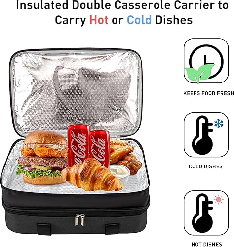 Miniatura 7 de Cazuela aislada, portador de cazuela para alimentos calientes o fríos, bolsa transportadora de platos expandible, bolsa portátil para tartas, bolsa