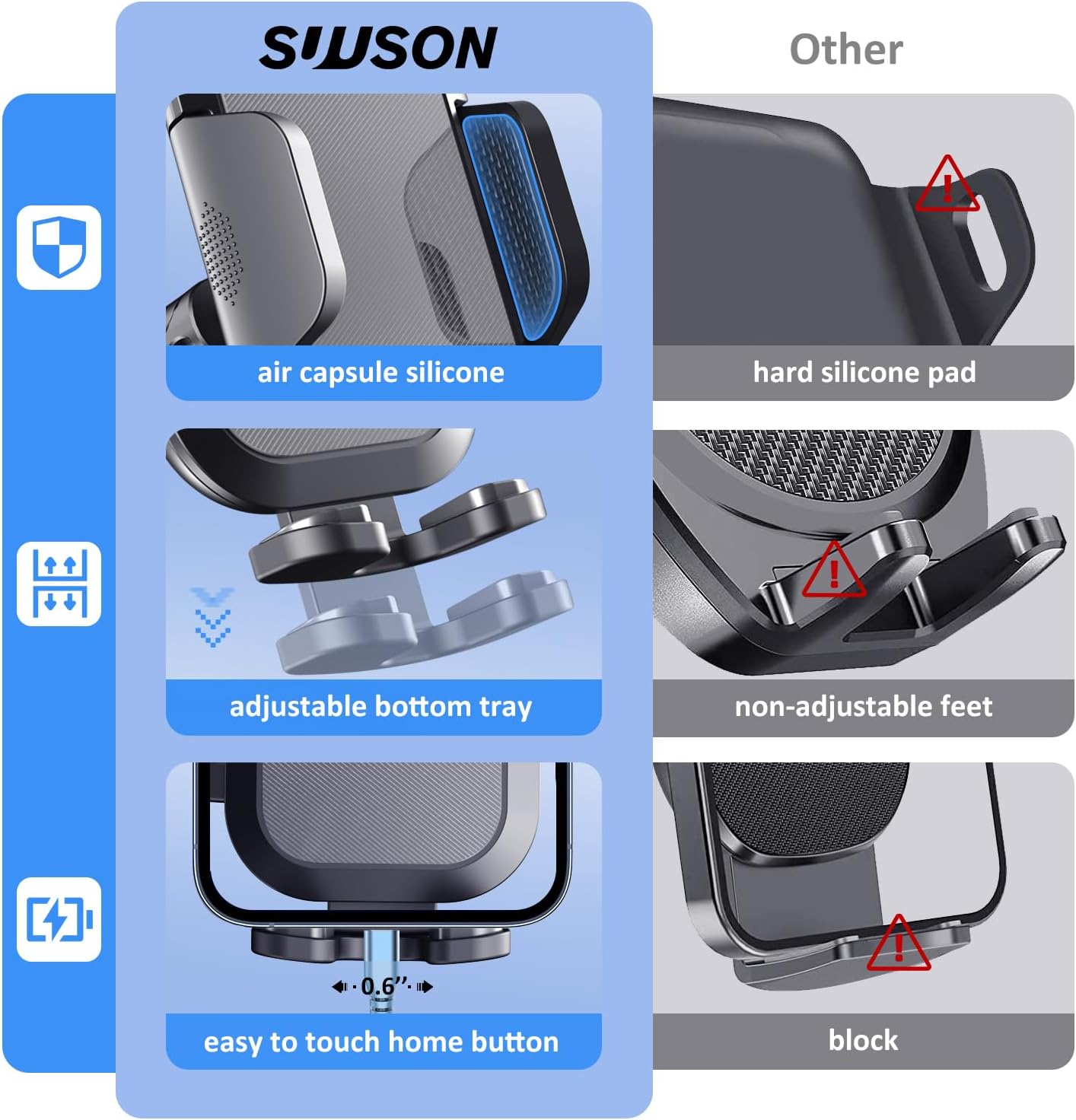 Car Phone Holder Mount -3in1 Long arm, Suitable for Dashboard/Windshield/Vent, Adjustable Holder, Compatible with All Smart Phones and Cars (Gray)