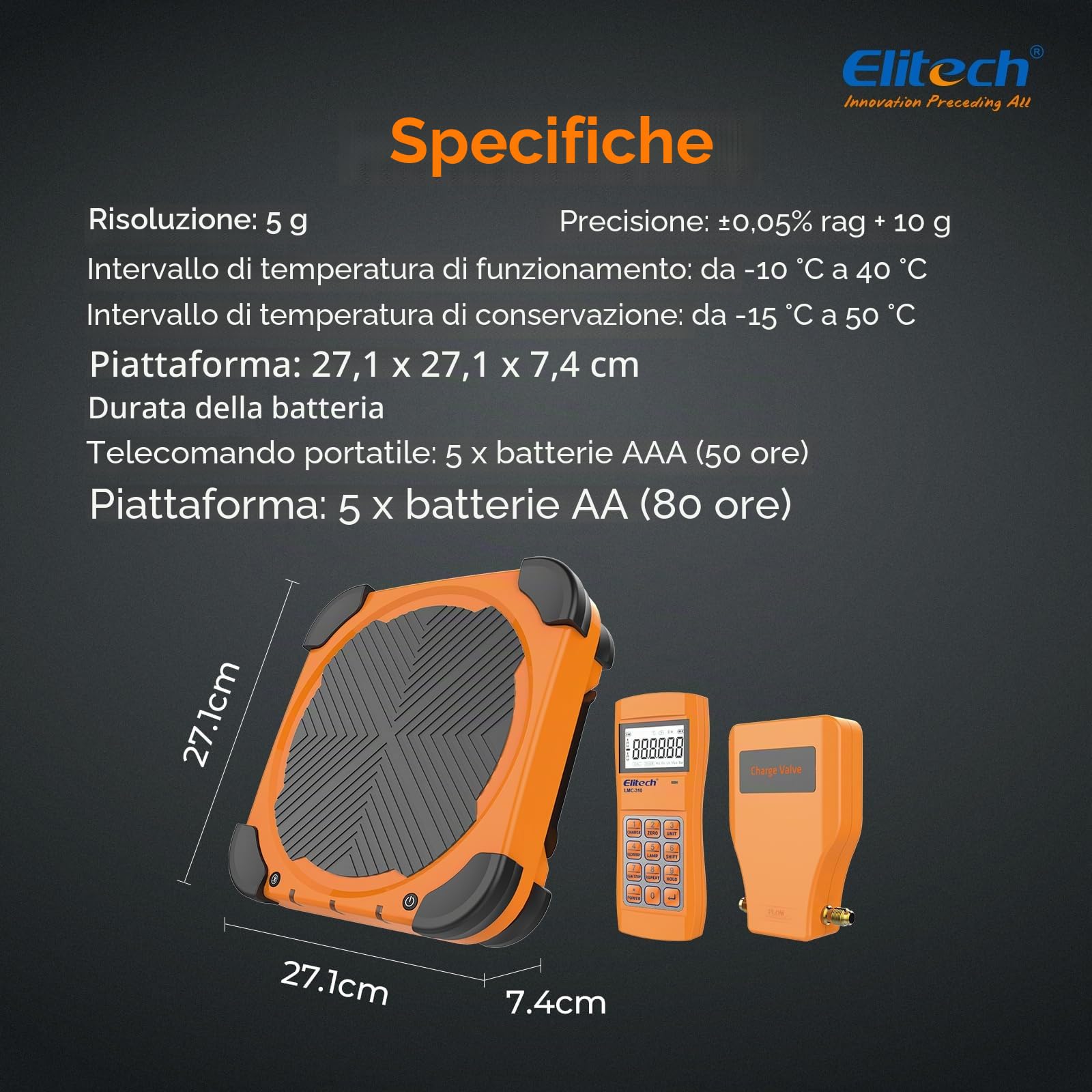 Elitech LMC-310 Bilancia Elettronica del Refrigerante, 100KG Senza Fili per il Rifornimento di Carburante Refrigerante Elettronico per HVAC e Auto AC con Custodia Portatile
