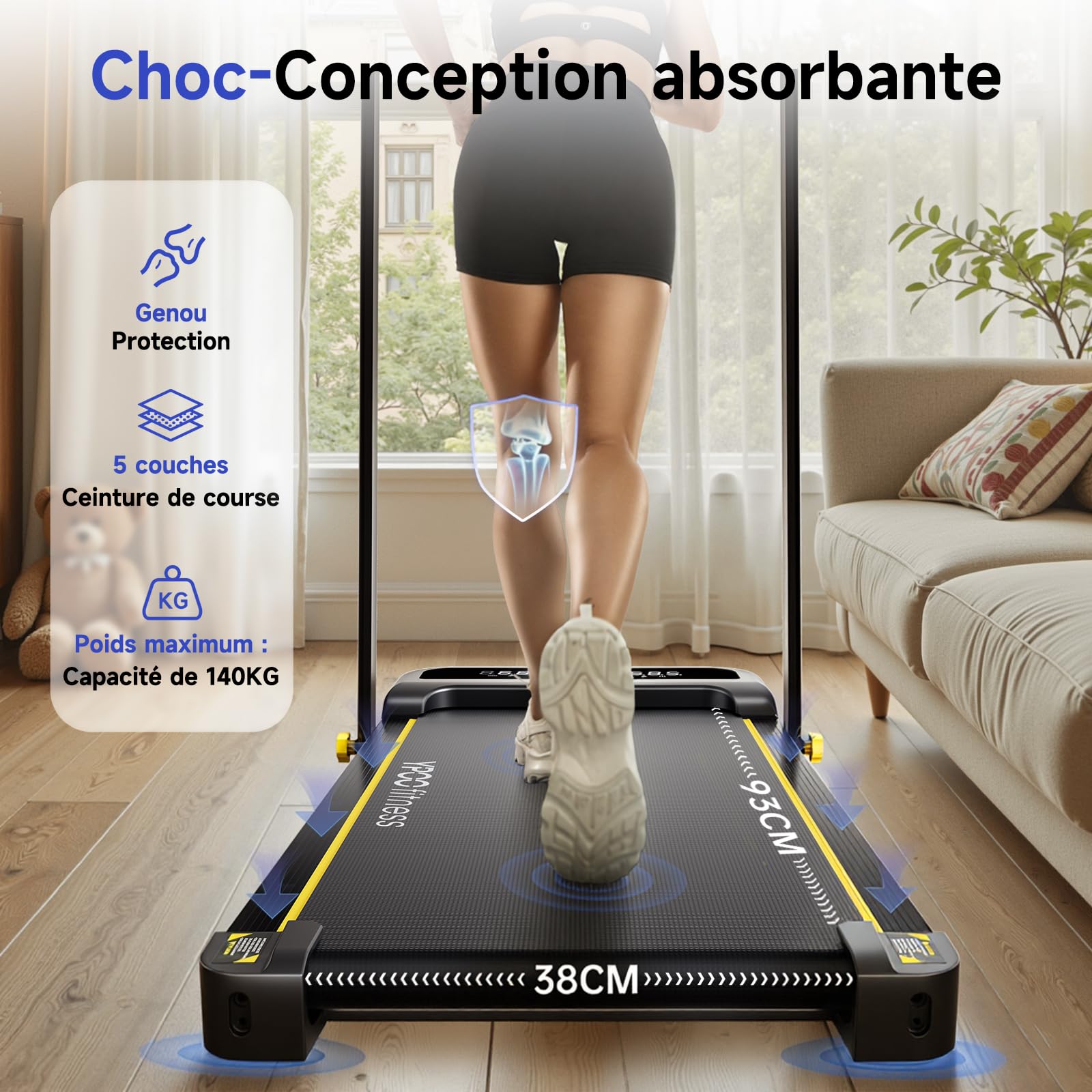 Tapis De Course Pliable YPOO – Inclinaison 8% – 2,5 HP, Charge 140 Kg – Avec App Et Télécommande