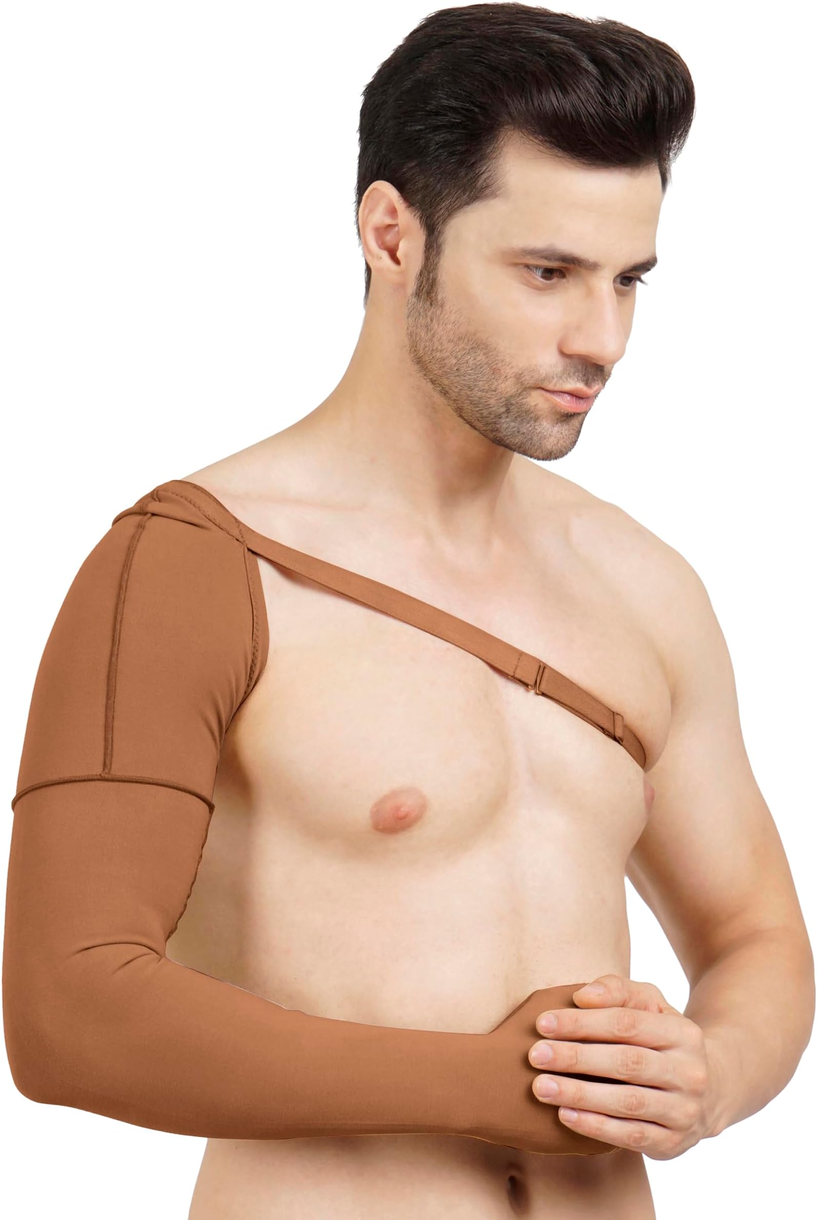 Medical Compression Arm Sleeve with shoulder strap amd Palm | HIGH COMPRESSION | COTTON | Post Liposuction and BURN Support | Lymphedema