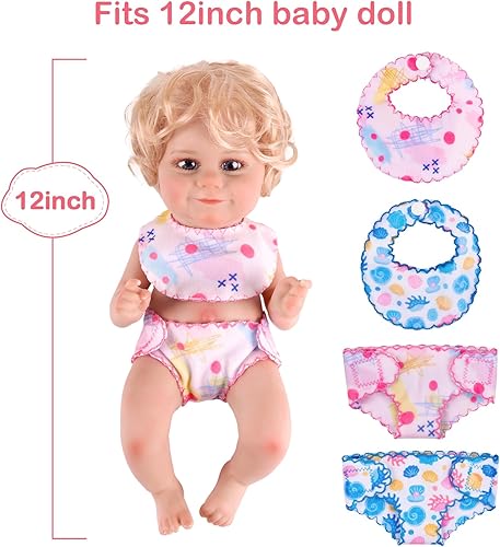 Miniatura 3 de BABESIDE Juego de 6 pañales para muñecas y 2 baberos reutilizables para muñecas de 12 a 18 pulgadas, ajustables
