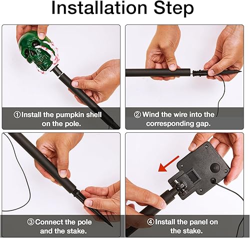 Miniatura 7 de HUYIENO 4 luces solares de Halloween para camino, luces LED, impermeables, decoraciones de Halloween para jardín