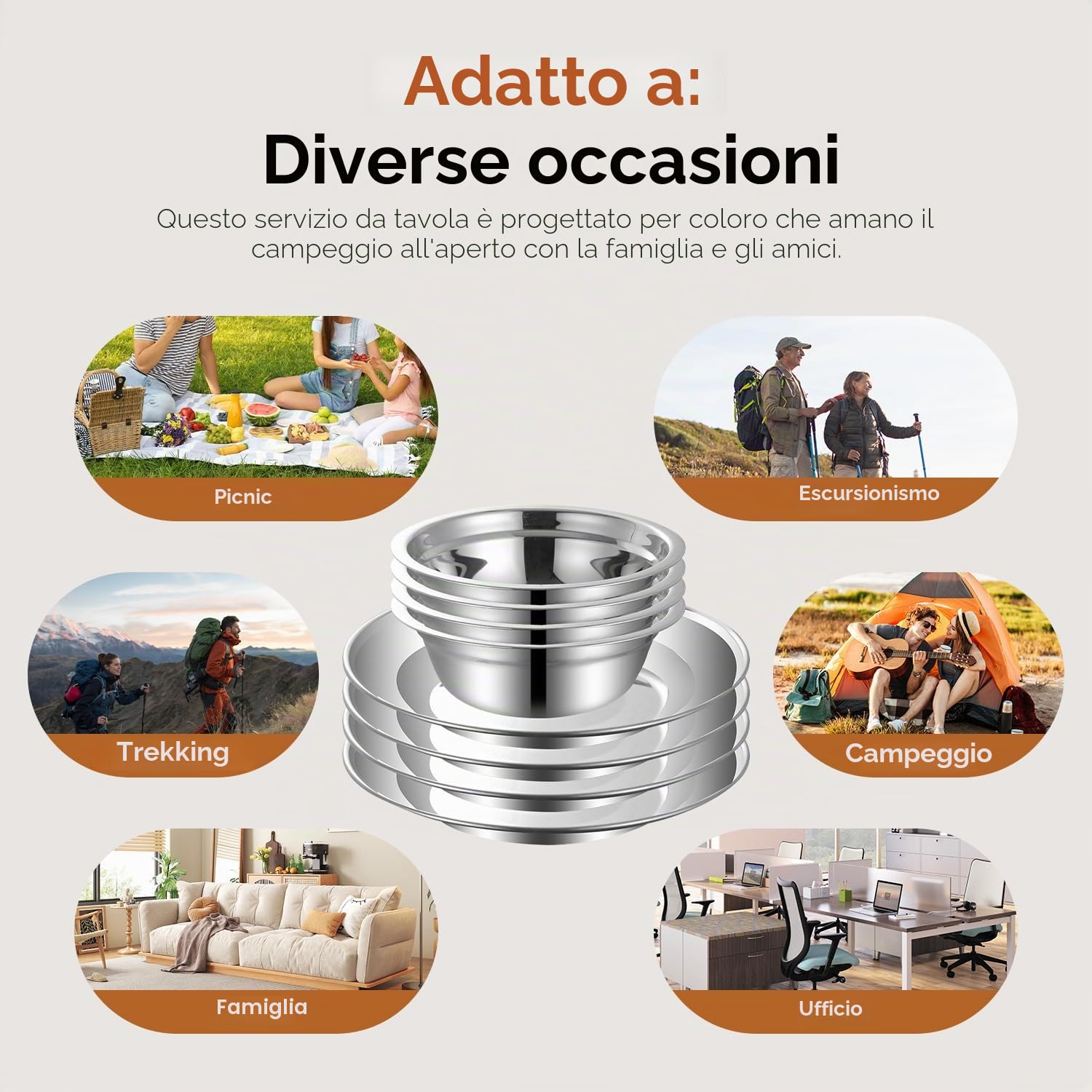 Tissting 24 Pezzi Pentole da Campeggio Kit Acciaio Inox 4 Persone Campeggio Piatti Set con Piatti Tazze Cucchiai Forchette, Utensili Argenteria Outdoor per Viaggi Escursioni Picnic