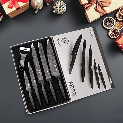Miniatura 2 de Juego de cuchillos de cocina de 6 piezas con revestimiento antioxidante y asas ergonómicas, ligero, apto para lavavajillas, regalo para entusiastas