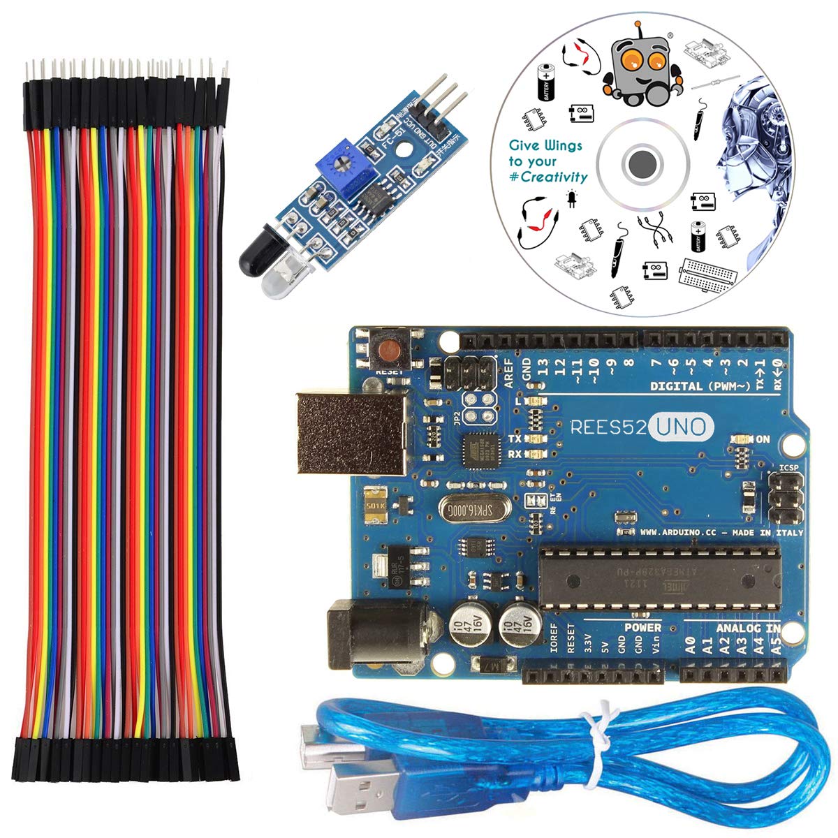REES52_Projects-Detect An Obstacle Within Range Interfacing With A rduino Uno for Iduino UNO IDE Project Work for School/Collages-IR module,Jumper wires, A rduino UNO