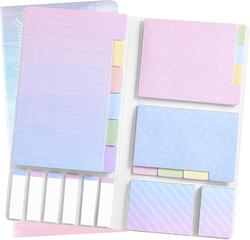 Hommie Juego de notas adhesivas, paquete de 410 almohadillas de colores, notas adhesivas divisorias con índice de marcapáginas para útiles escolares, 60 rayas, 40 por puntos, 60 por rectangular, pestañas de índice de 6 x 25