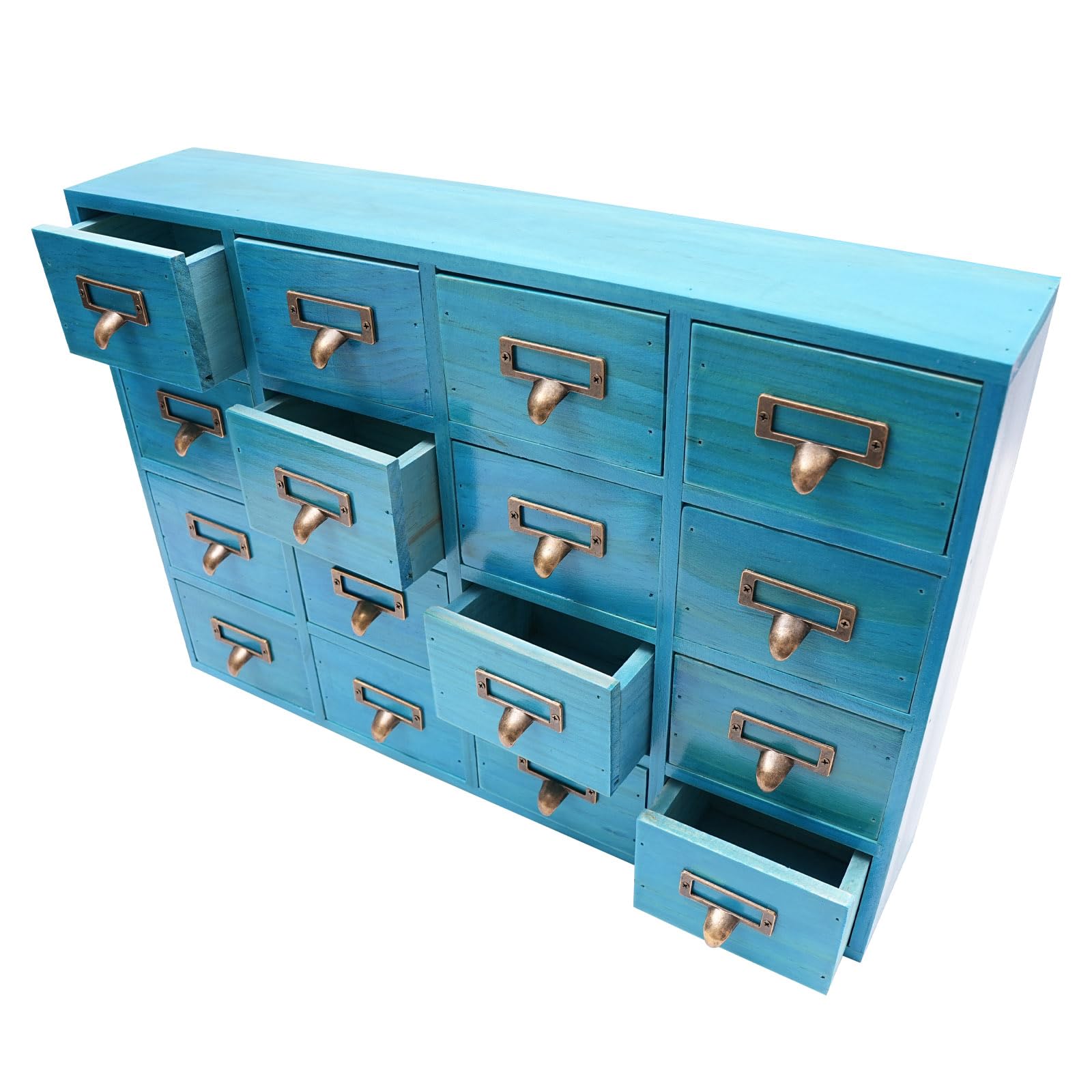 Organizer da scrivania in legno, con 16 cassetti, può essere utilizzato in soggiorno, nella cassettiera in cucina, in ufficio, blu, 50,5 x 9,5 x 35 cm
