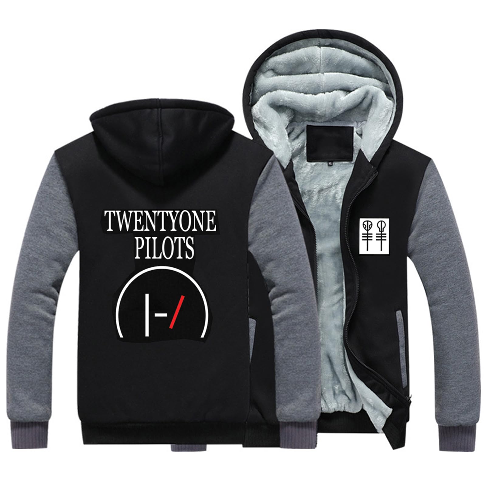 SHAMMA 2023 Men's Hoodies for 21 Pilots Winter Jackets Fleece Coats Pullover Zip Up Sweatshirt Warm Thick Outerwear Workout Tops Casual Jumpers for Men-B||4XL