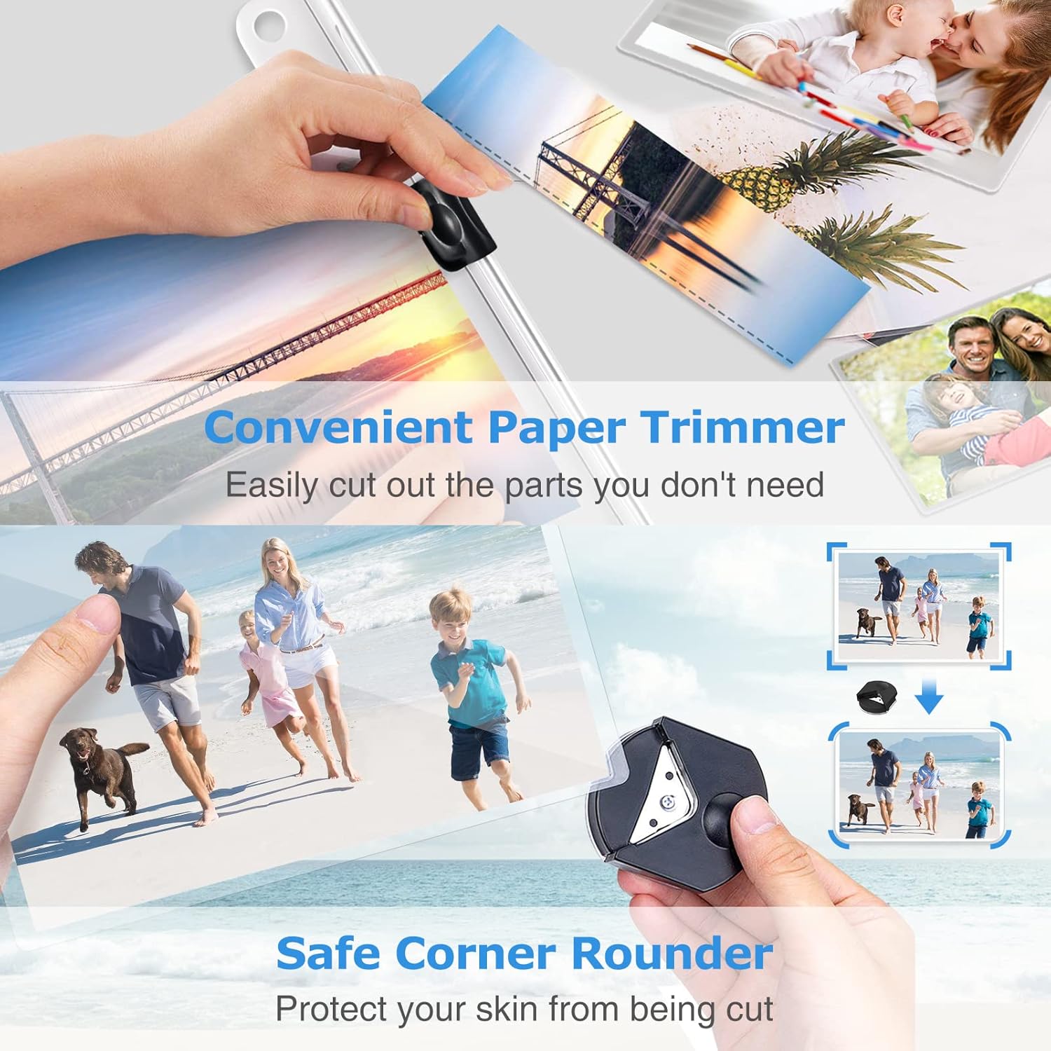 Paper trimmer and corner rounder in use