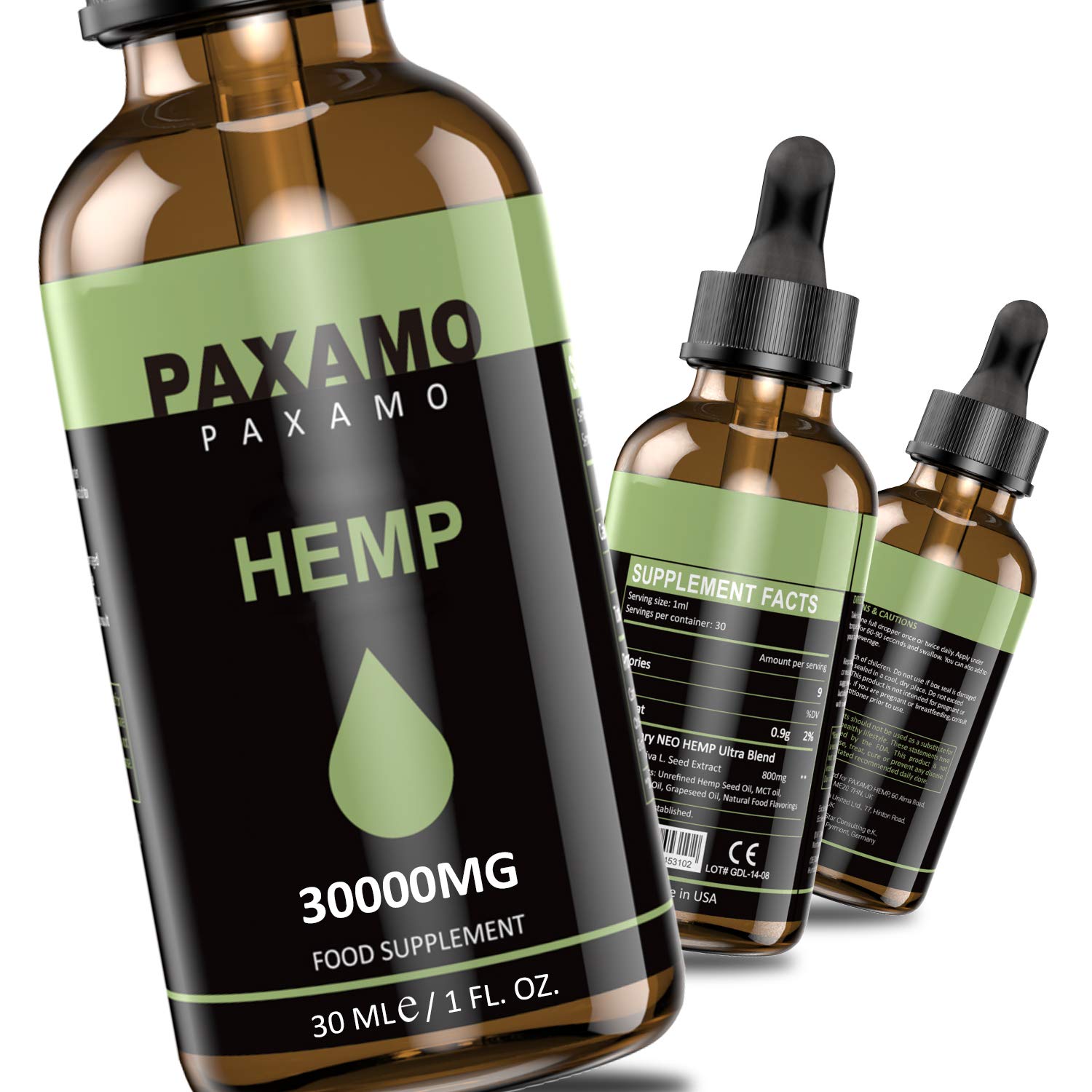 Hemp Seed Oil Drops | High Strength and Vegan, Natural Source of Omega 3, 6 and 9 for Inflammation Stress. Anxiety. Sleep. Pain Relief. 30000MG per Bottle (30ML)