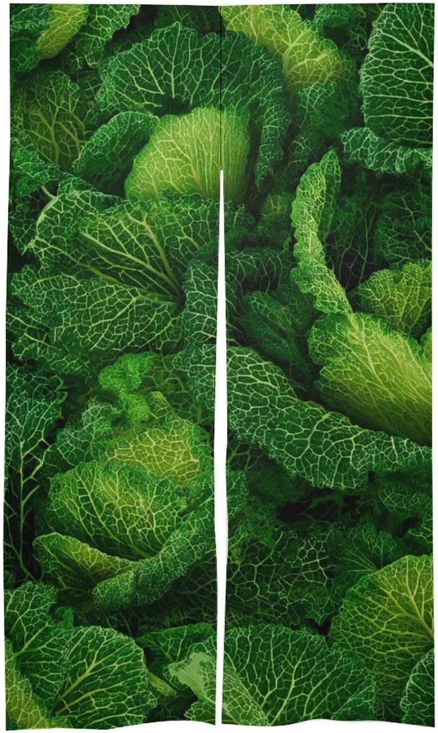 Savoy Cabbage Leaves Doorway Curtain Insulated Room Divider Drapes | white linen,privacy curtains