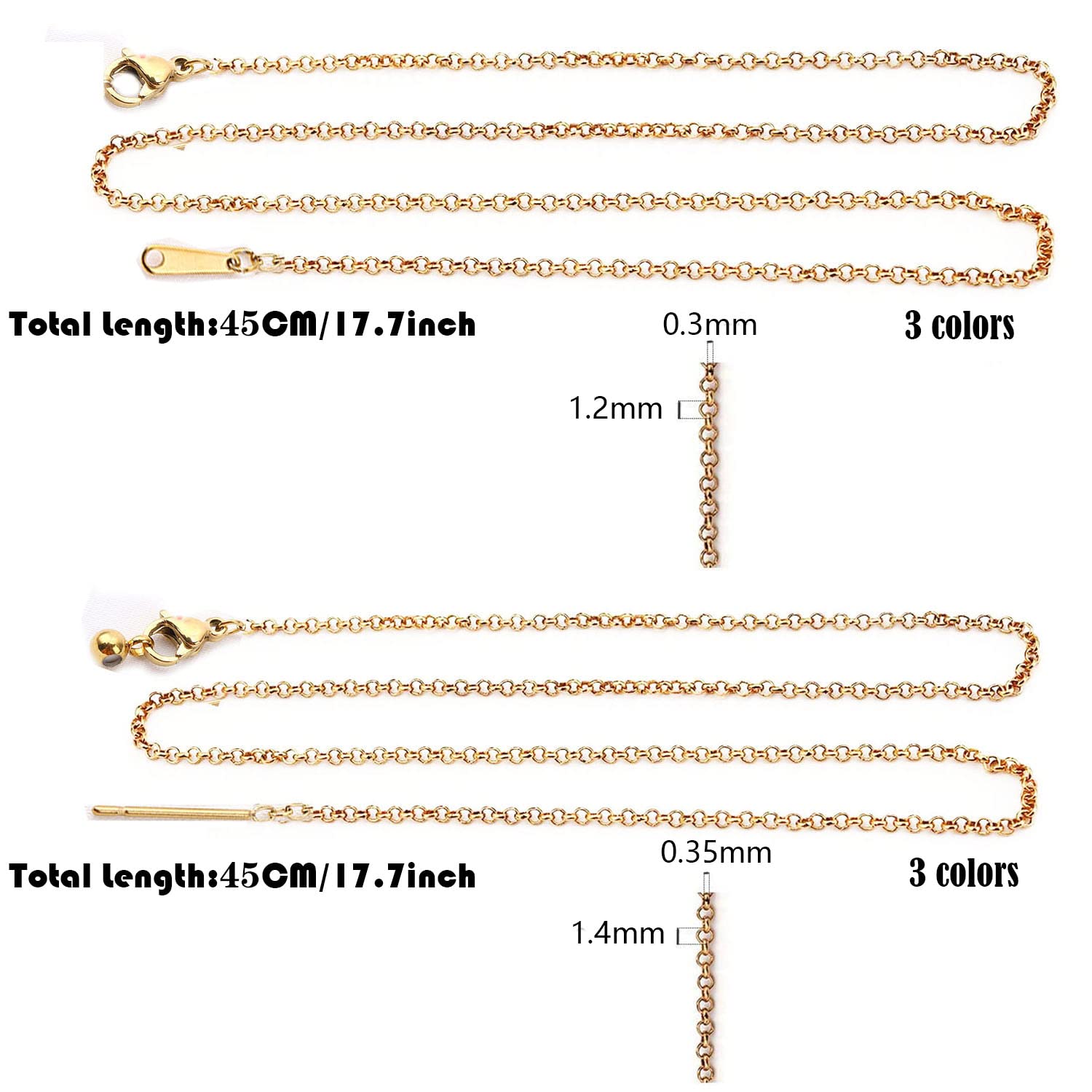 50 Pezzi 18 24 30 Pollici Rolo Collana 14K Oro Colore Argento Placcato Bronzo Rame Rolo Catena Per La Creazione Di Gioielli Da Donna - Foto 5