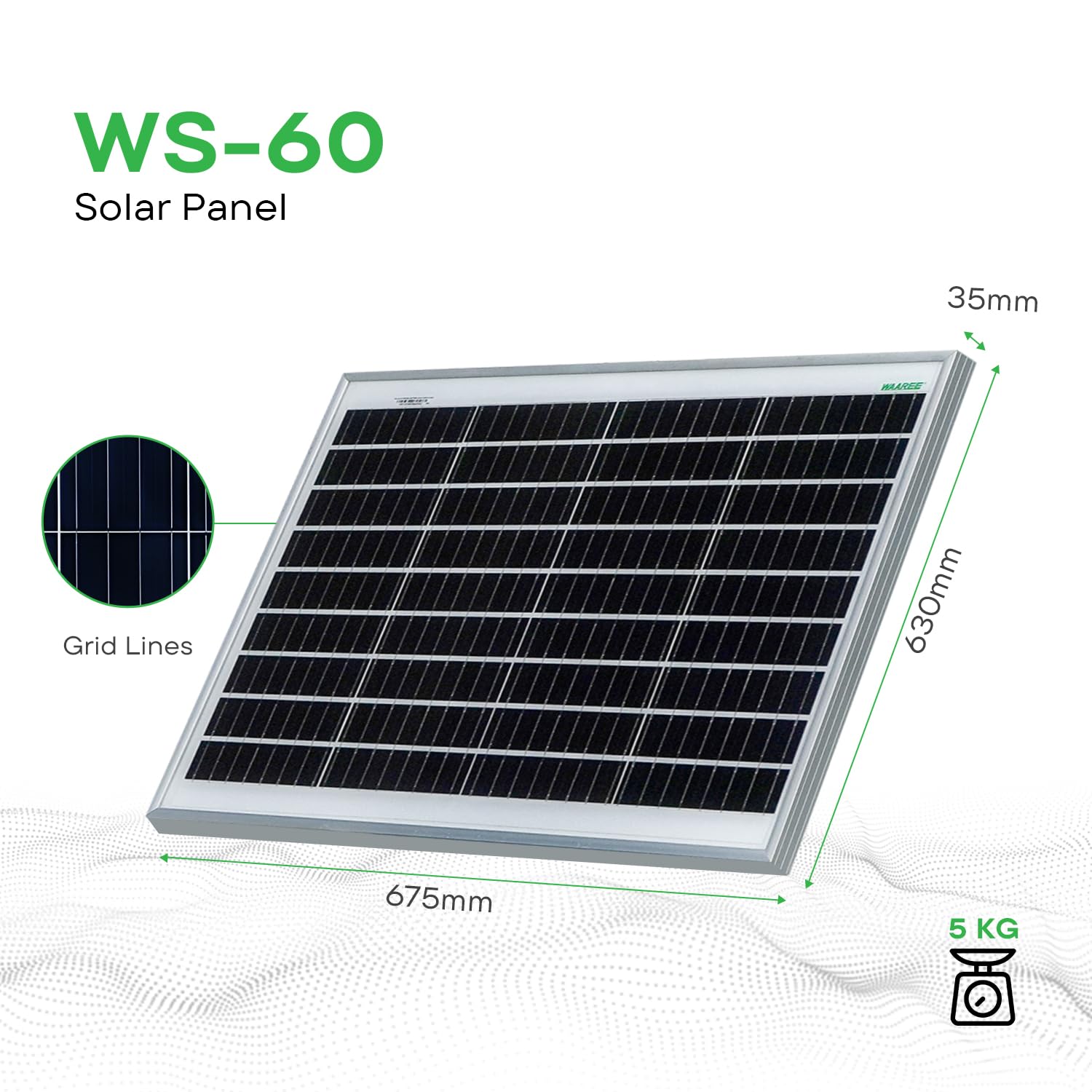 WAAREE WAREE 60 Watt Monocrystalline Solar Panel || High-Efficiency Solar Solution for Home and Business || Energy System for Home, RV, and Off-Grid Applications || Durable, Space-Saving || Pack of 1 - Image 4 thumbnail
