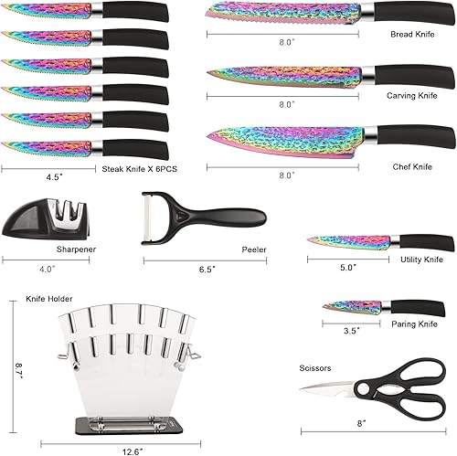 Miniatura 2 de Juego de cuchillos de cocina antiadherentes con almacenamiento de madera, cuchillo de carne dentado, cuchillo de chef, tijeras con afilador, 15
