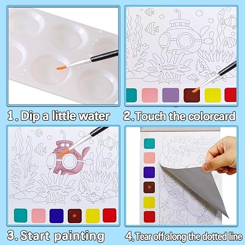 Vista 30 de JUNQIU - Juego de pintura de acuarela para niños, libros de pintura con agua para niños de 4 a 8 años, libro de pintura de acuarela de bolsillo, kit