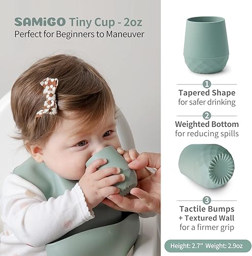 Miniatura 2 de SAMiGO Utensilios de silicona para bebés  Cucharas de autoalimentación y pequeña taza de entrenamiento  Suministros de destete LED para bebés de