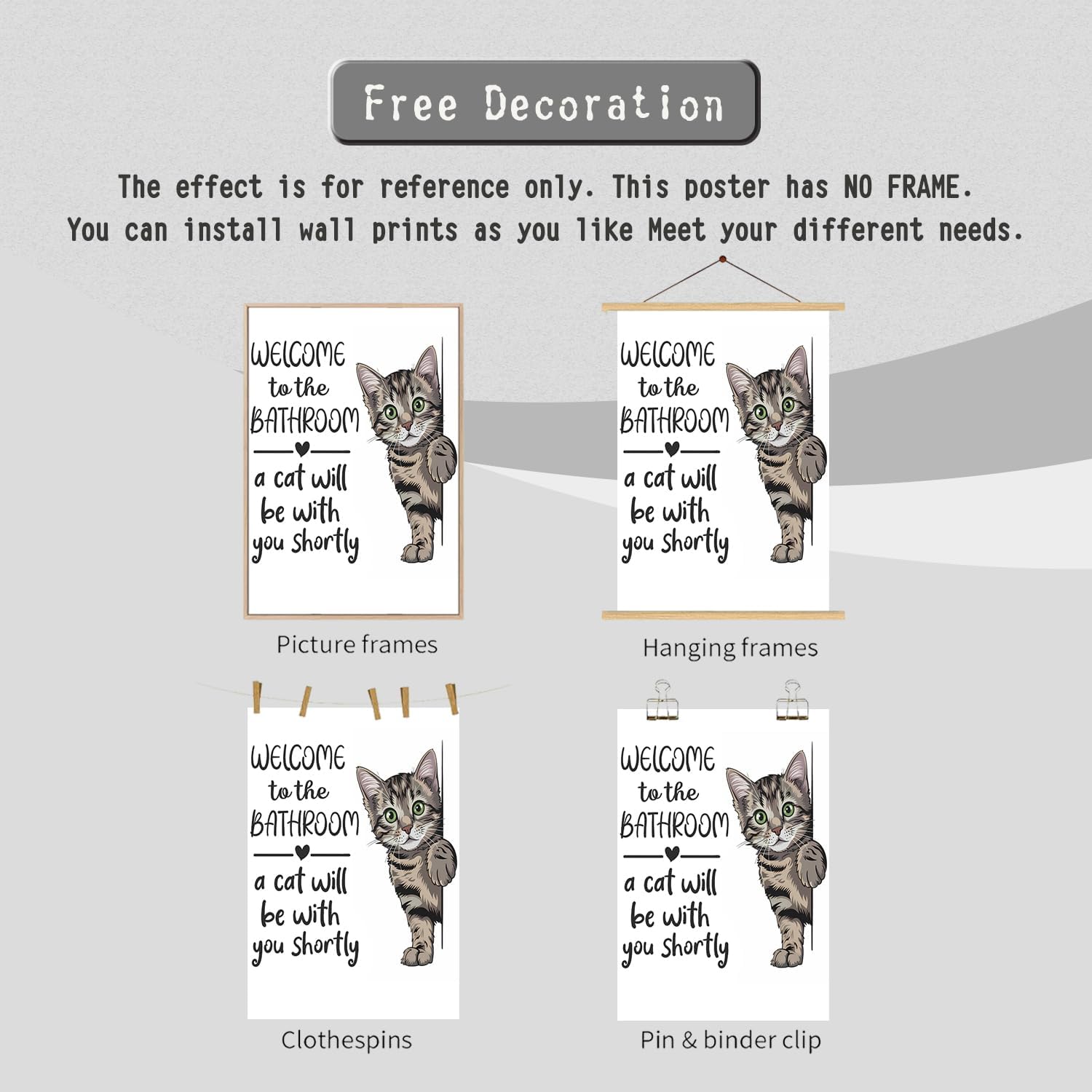 HNNXAR Funny Cat Bathroom Wall Art,Welcome To The Bathroom A Cat Will Be With You Shortly Paintings Posters,Black and White Funny Animal Canvas Pictures Prints Wall Decor 12x16in Unframed