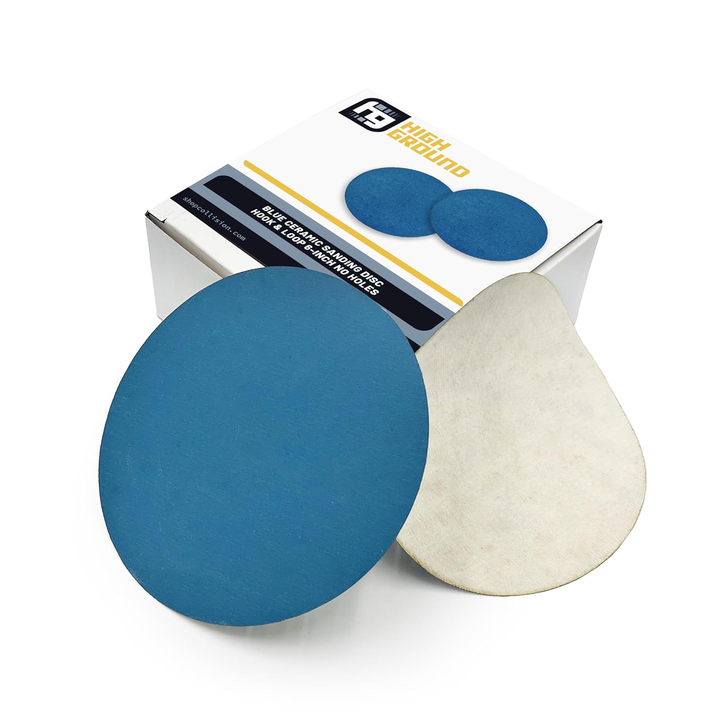 High Ground 6 Inch No-Hole Hook and Loop Clean Sanding Disc, Ceramic Abrasive, Dust-Free, High Performance, Long Lasting - 50pcs (Blue, 6 Inch, 220, Grit)