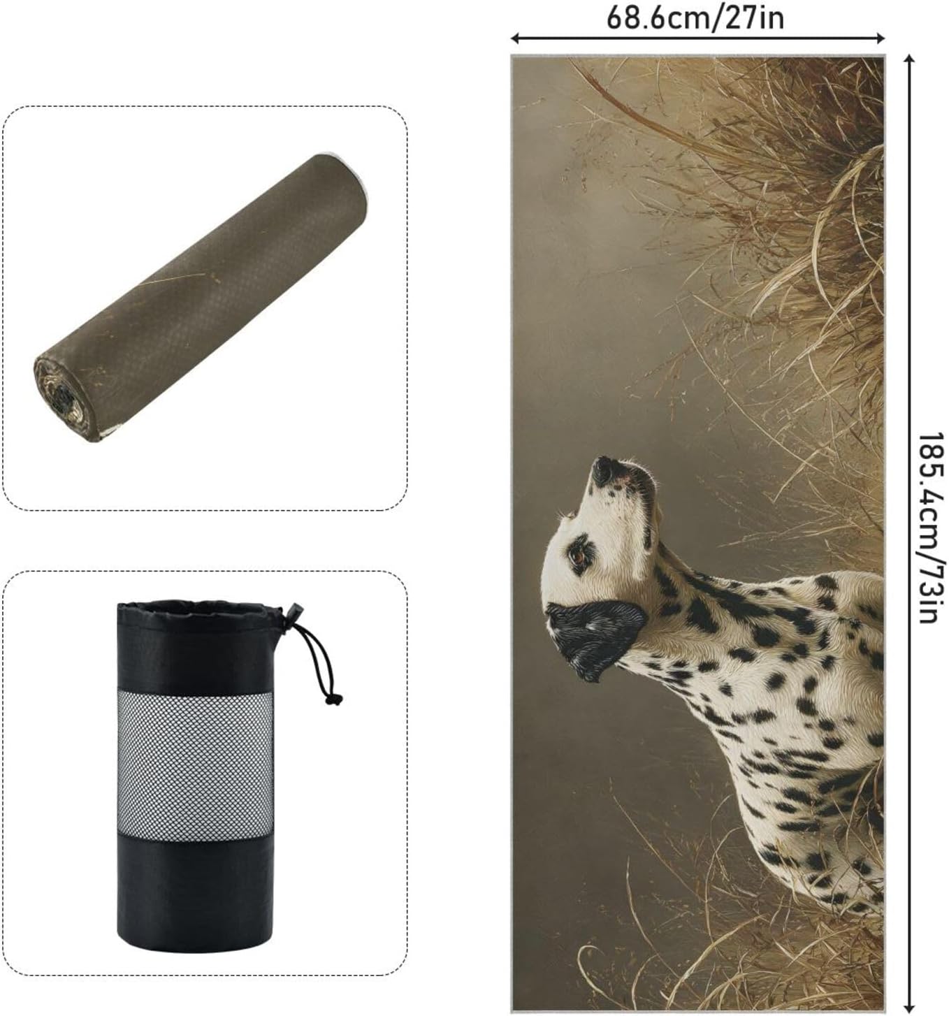 Dalmatian Grass Hot Yoga Towel – Stylish, Non-Slip, Grip Dots, Super Absorbent, 27" x 73" - Yoga Mat Towels for Exercise, Fitness