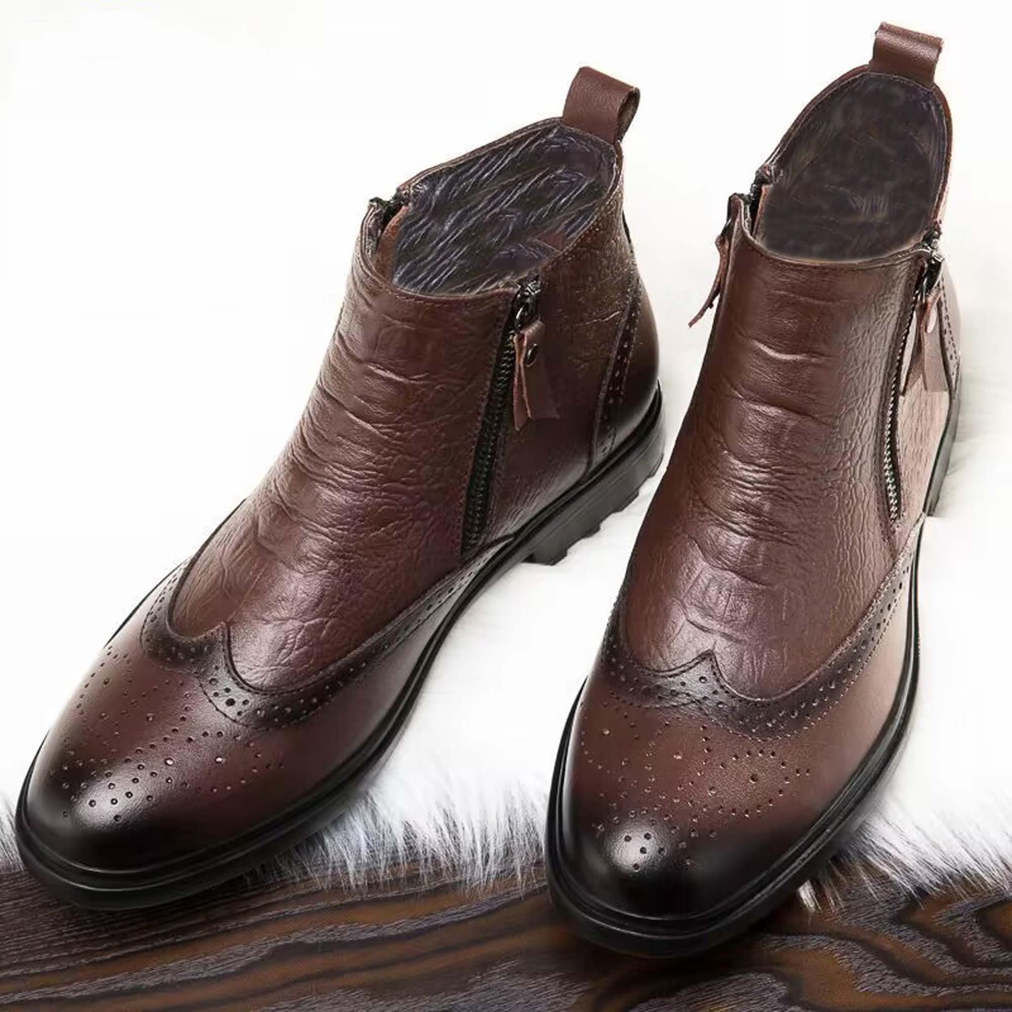 KSYVUCRD Men's Mid Top Zipper On Both Sides Comfortable Non Slip Backpack Boots Wear-Resistant Atmospheric Oxford Boots Workplace Formal Leather Boots Brown Size 13